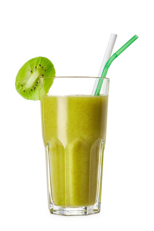 kiwi smoothies in glass isolated on white backgroundの写真素材