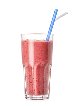 berry smoothies in glass isolated on white backgroundの写真素材