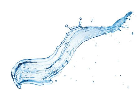 clean blue water splash isolated on white backgroundの写真素材