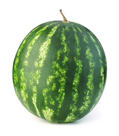 single ripe whole watermelon isolated on white backgroundの写真素材