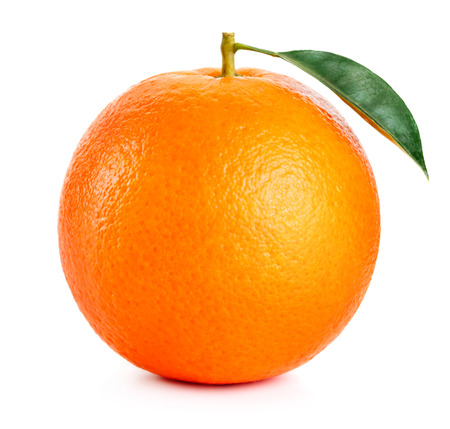 single ripe whole orange isolated on white backgroundの写真素材