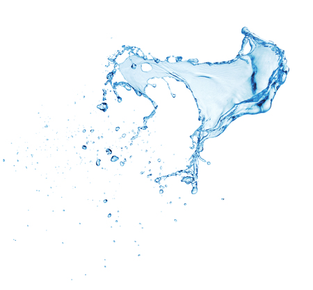 clean blue water splash isolated on white backgroundの写真素材