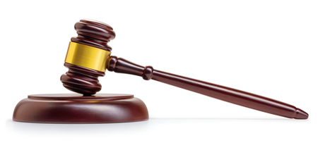 wooden judge gavel isolated on white backgroundの写真素材