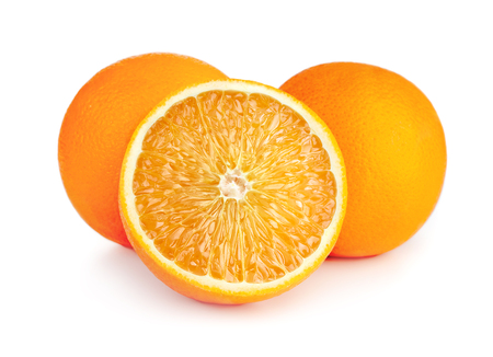 piece of cut orange isolated on white backgroundの写真素材