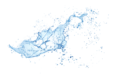 clean blue water splash isolated on white backgroundの写真素材