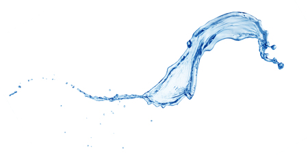 clean blue water splash isolated on white backgroundの写真素材