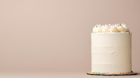 Delicious vanilla cake with sprinkles, celebration dessert, neutral background, for birthday or event. AI Generatedの素材