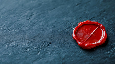 Red wax seal on dark stone background; authenticity concept. AI Generatedの素材