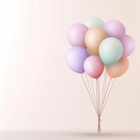 Pastel balloons float, celebration, background. Festive decor, event, party. AI Generatedの素材