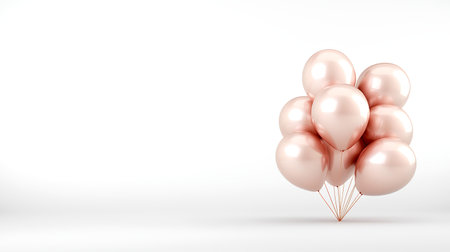 Rose gold balloons float, celebration, white background, party decor. AI Generatedの素材