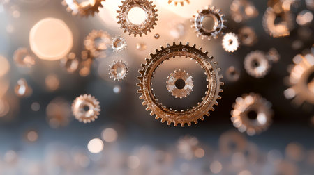 Falling gears, industrial background, mechanism concept, engineering design. AI Generatedの素材