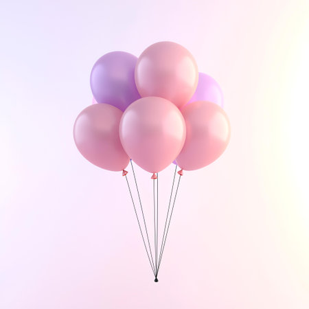 Pink and purple balloons floating, pastel background, celebration concept, party decoration. AI Generatedの素材