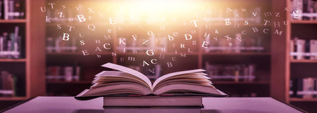 Imagine opening an old book blurred with magic power on the table and the English alphabet floating...