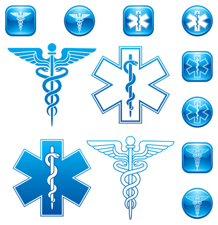 Vector Set of illustrations For Caduceus and Asclepius Staff icons and logos.のイラスト素材