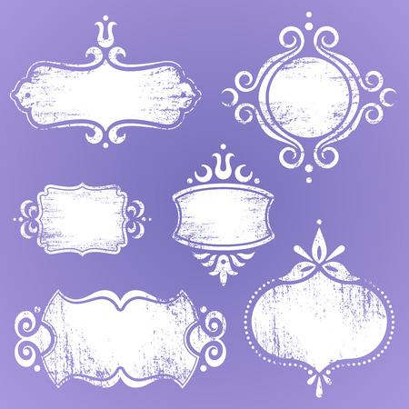 Collection of seven vector grunge vintage frames and banners illustrationsのイラスト素材