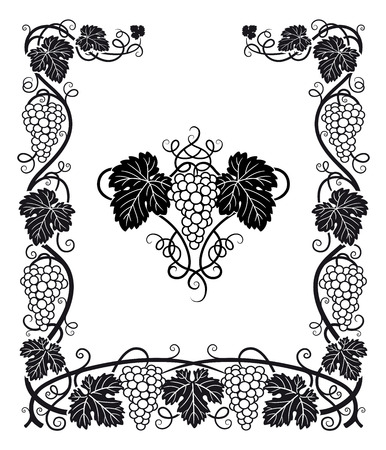 A beautiful Frame and center ornament with Grapes, vines and grape leavesのイラスト素材