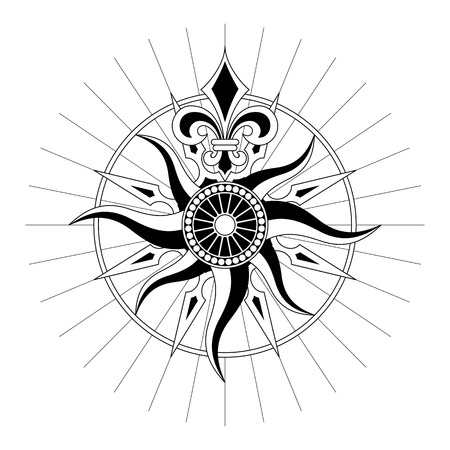 High detail antique Compass rose vector illustration.のイラスト素材