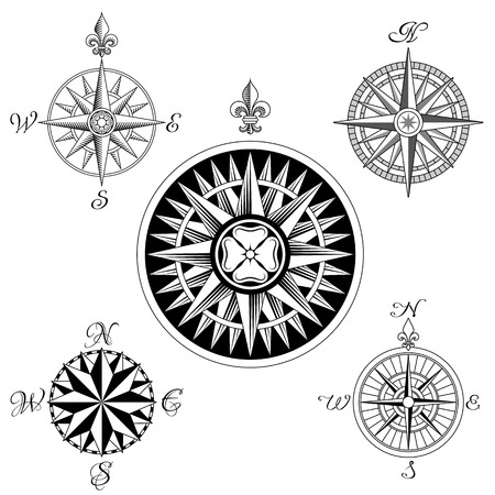 A set of five high detail antique windroses.のイラスト素材