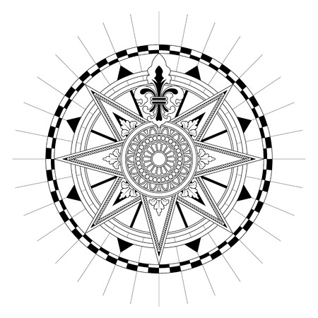High detail antique Compass rose vector illustration.のイラスト素材