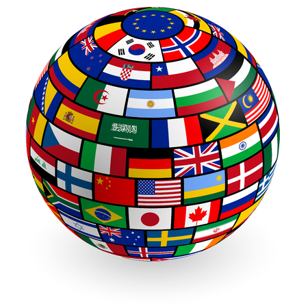 A vector 3D globe composed by the flags of the most important countries.のイラスト素材