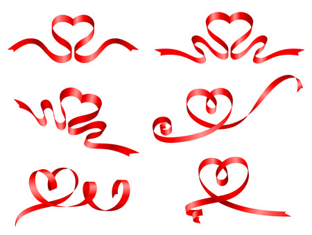 A set of six heart shaped Red ribbonsのイラスト素材