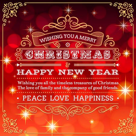 A nice Christmas Greeting Card with a Red background full of flares and lights.のイラスト素材