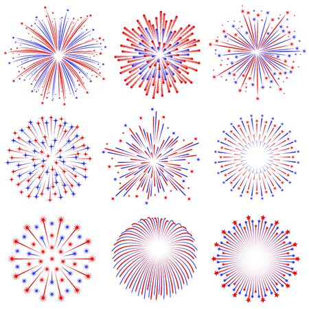 Vector Red and Blue Fireworks Illustrations setのイラスト素材