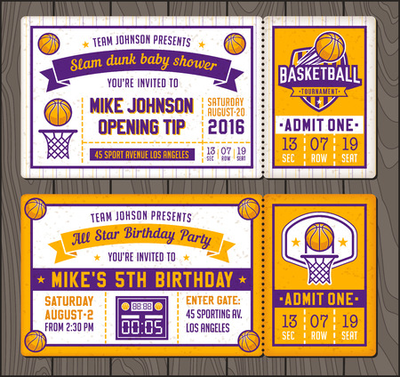 Colorful Template Tickets for Basketball theme Party Invitesのイラスト素材