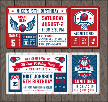 Colorful Template Tickets for Basketball theme Party Invites