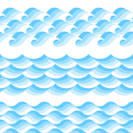 Collection of three blue seamless pattern illustrationsのイラスト素材