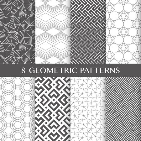 Collection of eight vector seamless geometric linear patterns. The patterns are seamless in all directions.の写真素材