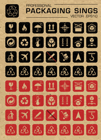 Set of many packaging icons, for cargo, parcel, and all packaging needs, in both outlined and negative style.のイラスト素材