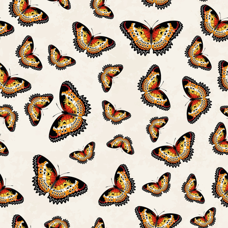 Vector seamless pattern of colorful butterflies over a bright backgroundのイラスト素材