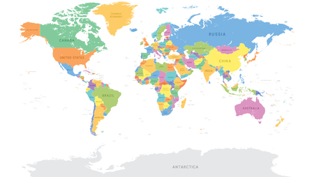 Vector illustration of a detailed Political World map with all Country namesのイラスト素材