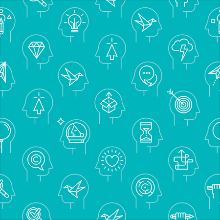 Vector seamless pattern texture of mind processes inside human mind in thin vector line style.のイラスト素材