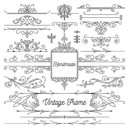 Collectio of hand drawn vector vintage decorative frames, dividers and frame decorationsのイラスト素材