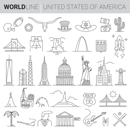 United States cultural icons in thin line vector illustrationsのイラスト素材