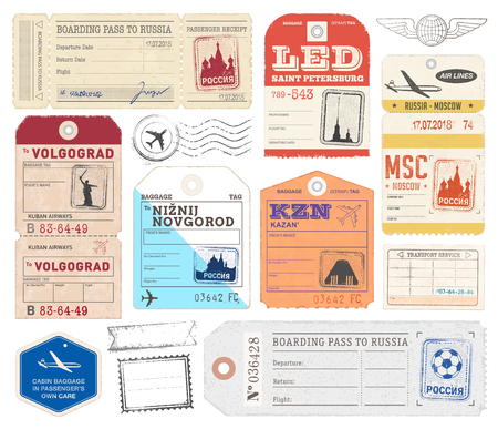 Vector Illustration Travel Luggage tags Collection with russian Cities as destinationの写真素材