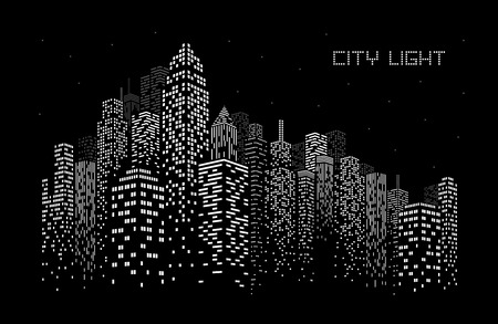 city skyline vector illustration urban landscape created by the position of black windows on black backgroundのイラスト素材