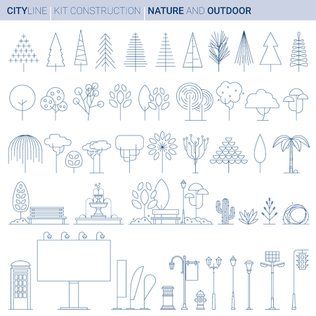 Line ART vol 5. Original Line art Vector Illustration Collection of Natural and artificial city decorations and typical elementsのイラスト素材