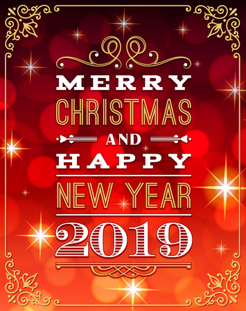 A nice Christmas and happy new year 2019 Greeting Card with red backgroundのイラスト素材