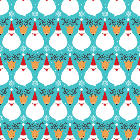 A Vector Christmas Cartoonish Santa Claus and Deer seamless pattern on a light blue backgroundのイラスト素材