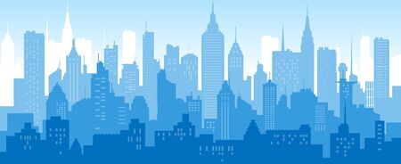 urban panorama cityscape skyline building silhouettes horizontal vector illustrationのイラスト素材