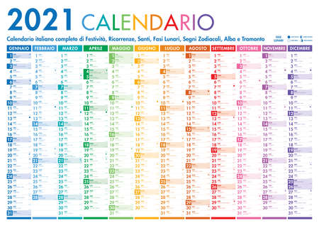 2021 Italian Planner Calendar with Vertical Months on white backgroundのイラスト素材