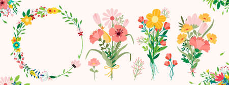 Vector illustration bouquets of flowers. Design templateのイラスト素材