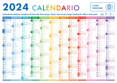 2024 Italian Planner Calendar with Vertical Months on white backgroundのイラスト素材