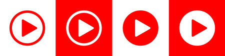 Flat style red play button icon. Start sign. Play music or sound vector element for UI UX, website,...