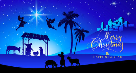 Festive banner for Christmas with nativity sceneのイラスト素材