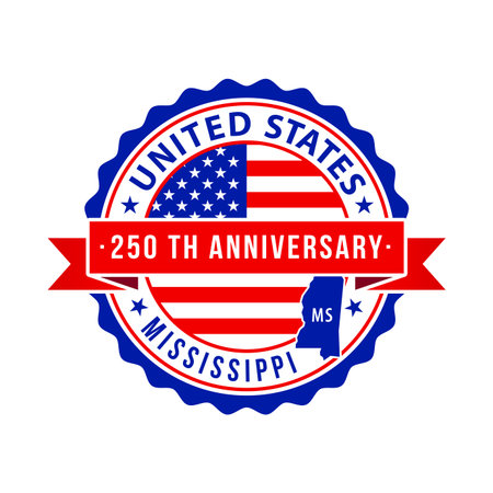 250 Years American Freedom Emblem, Mississippi vector Badge with small state mapのイラスト素材
