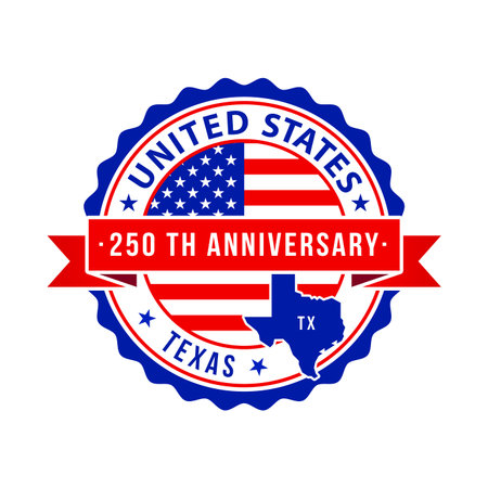 250 Years American Freedom Emblem, Texas vector Badge with small state mapのイラスト素材
